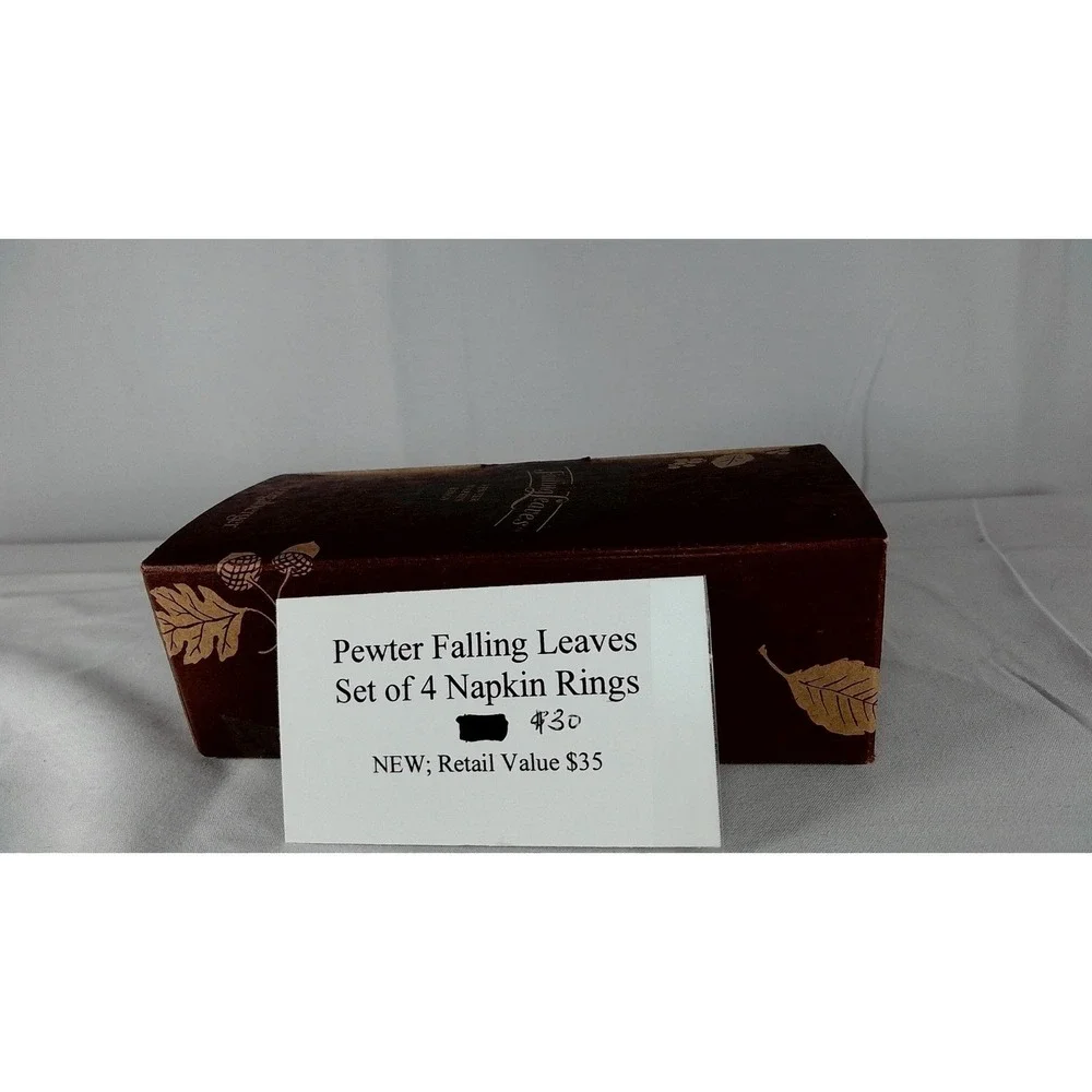 Longaberger Falling Leaves Pewter Napkin Rings Set of 4 In‎ Original Box (2001)